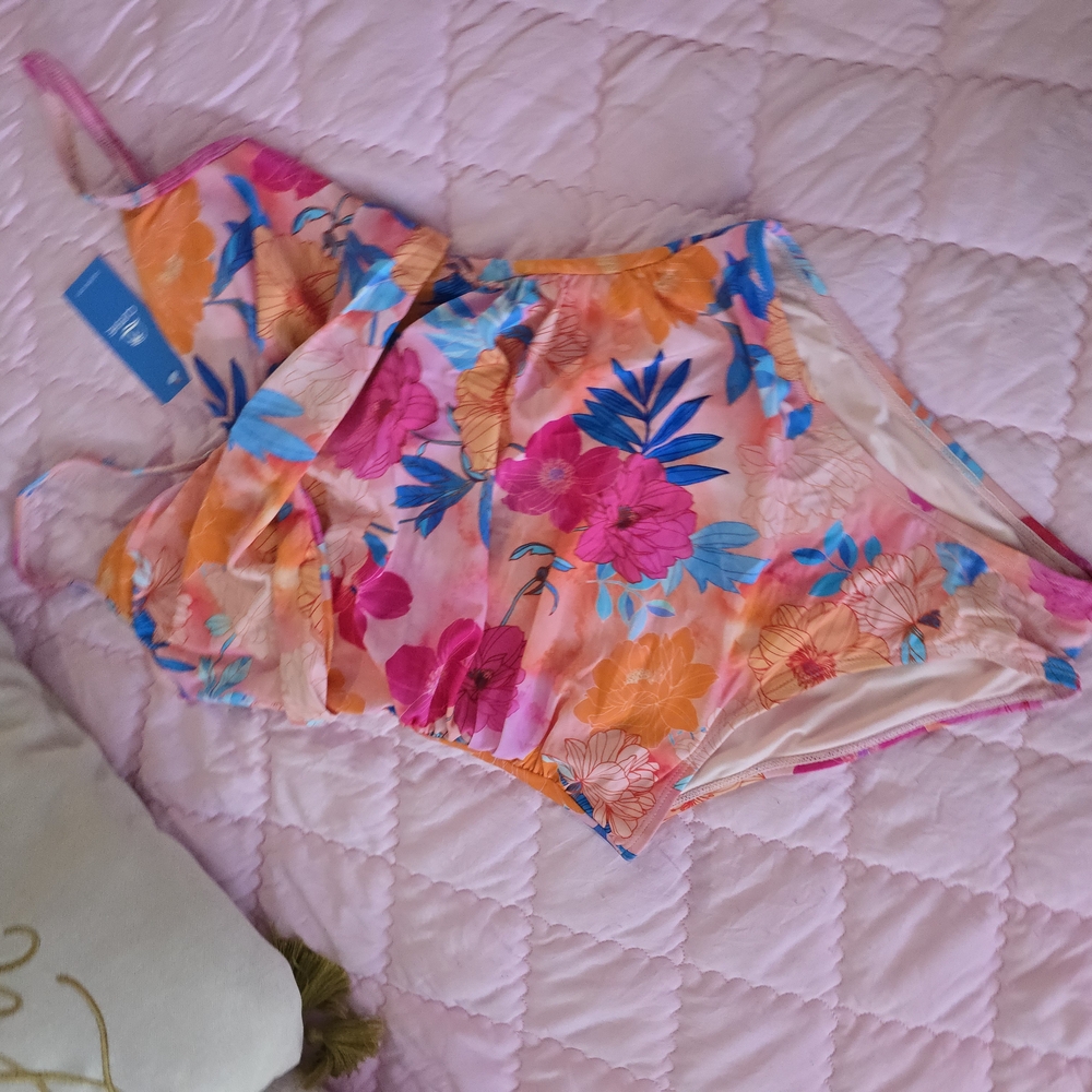 Cupshe Floral One Piece Swimsuit - Pink and Blue